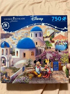 Disney Thomas Kinkade Puzzle — Blue, White & Pink Mediterranean Café Scene